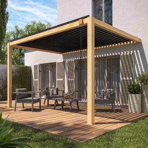 Pergola bioclimatique adossée 3 x 4 m en aluminium gris déc…