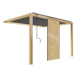 Pergola bioclimatique adossée 3 x 4 m gris décor bois avec…