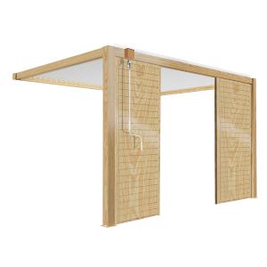 Pergola bioclimatique adossée 3 x 4m blanc décor bois avec…