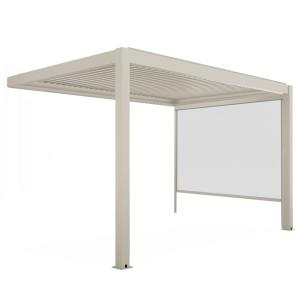 Pergola bioclimatique adossée 3x4m et 1 store bois crème
