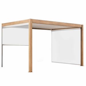 Pergola bioclimatique adossée 3x4m et 2 stores bois blanc