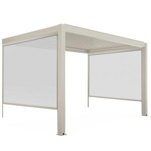 Pergola bioclimatique adossée 3x4m et 2 stores bois crème