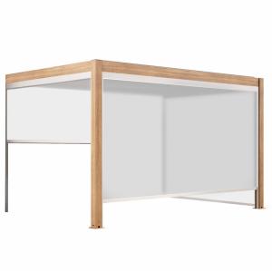 Pergola bioclimatique adossée 3x4m et 3 stores bois blanc
