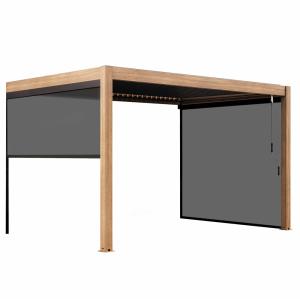 Pergola bioclimatique adossée 3x4m et 3 stores bois gris