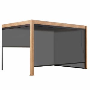 Pergola bioclimatique adossée 3x4m et 3 stores en bois gris