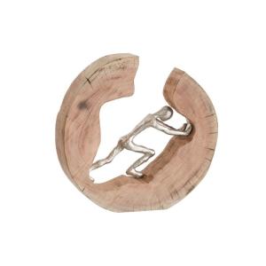 Personnage pousse bois/aluminium naturel/argent H30cm