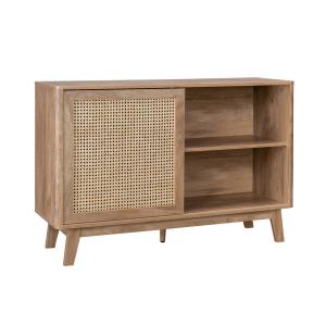 Petit buffet 1 porte, effet bois et cannage 120cm