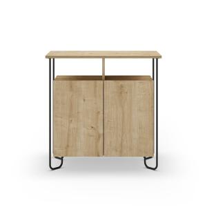 Petit buffet 2 portes décor chêne et pieds en métal - L80 c…