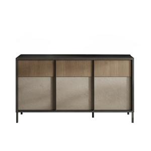 Petit buffet 3 portes et 2 étagères L156 cm - Effet Gris et…