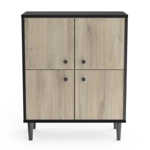 Petit Buffet 4 Portes L61cm - Effet Bois et noir