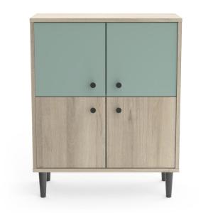 Petit Buffet 4 Portes L61cm - Effet Bois / Vert