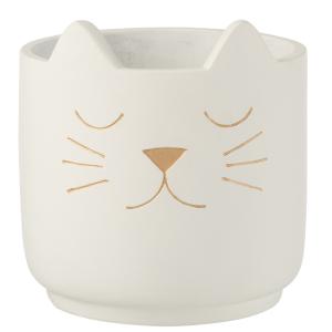 Petit cache pot de fleurs chat blanc H14cm