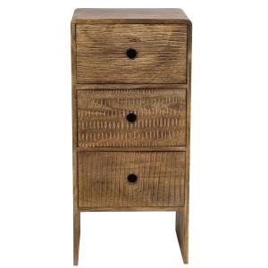 Petit meuble de rangement 3 tiroirs en manguier gravé main