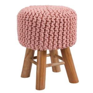 Petit Tabouret tricot en coton rose poudré