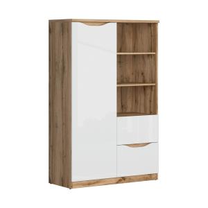 Petite armoire 1 porte 2 tiroirs stratifiés blanc et bois