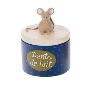 Petite boîte à dents de lait souris bleu et beige