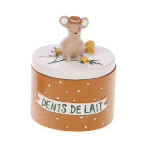 Petite boîte à dents de lait souris et mimosa ocre marron