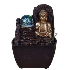 Petite Fontaine bouddha Himalaya en résine marron et doré -…