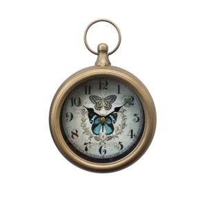 Petite horloge ronde métal doré papillons 16x23cm