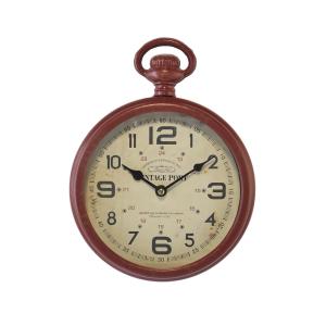 Petite horloge ronde métal rouge 22x28cm