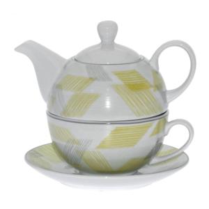 Petite théière égoïste en porcelaine blanche et anis