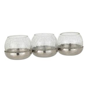 Photophore 3 boules verre/acier inoxydable argent
