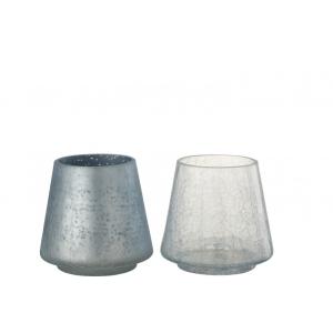 Photophore conique bleu H14,5cm - Lot de 2