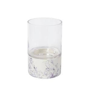 Photophore décoratif en grès blanc et violet H23