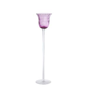 Photophore décoratif en verre soufflé mauve H35