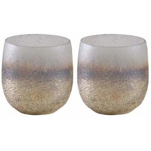 Photophore en verre sablé doré et blanc 8 cm (lot de 2)
