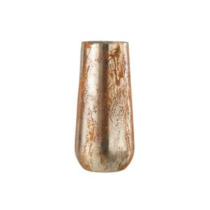 Photophore irrégulier en verre brun et doré 12x12x27cm