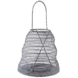 Photophore métal grillage gris blanchi diamètre 26cm