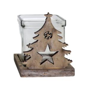 Photophore noël bougeoir sapin étoile bois verre marron 10c…
