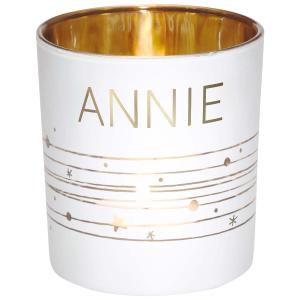 Photophore prénom en verre blanc et or Annie