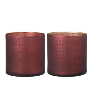 Photophore verre rouge/or H20cm - Lot de 2
