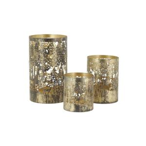 Photophores cerf en métal doré antique (lot de 3)