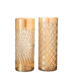 Photophores verre or H32cm - Lot de 2