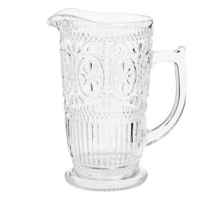 Pichet en verre transparent motif floral en relief 1,1L