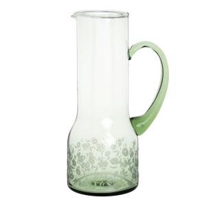 Pichet en verre vert sauge motif floral 1,2L