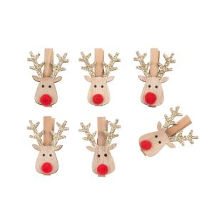 Pince renne en bois de peuplier multicolore (x6)