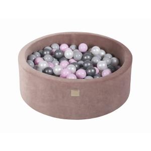 Piscine en velours beige à balles roses, perles et grises H…