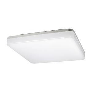 Plafonnier LED carré blanc adapté à un usage extérieur.