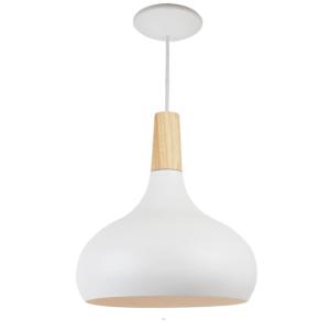 Plafonnier nordique métal et bois blanc E27 Ø26 cm