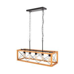 Plafonnier vintage bois et métal noir, 5xE27 80cm