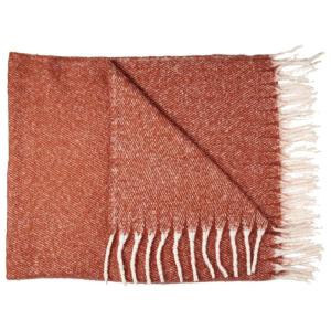 Plaid  120x150cm chiné terracotta avec franges blanches