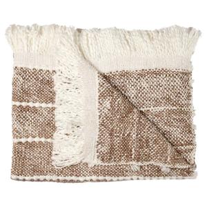 Plaid  120x150cm maille tressée marron et blanc avec frange…