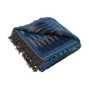 Plaid à  en Laine au motif ikat graphique Bleu