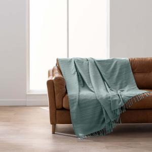 Plaid à franges coton sauge 220x240cm