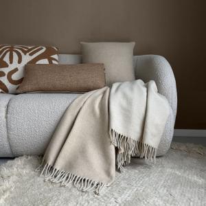 Plaid beige double face en laine 130x170
