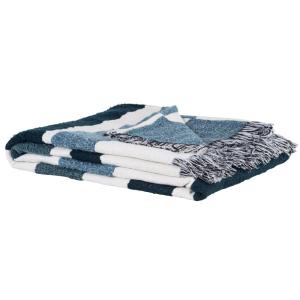 Plaid bleu et blanc motif tissé jacquard avec franges 130x1…